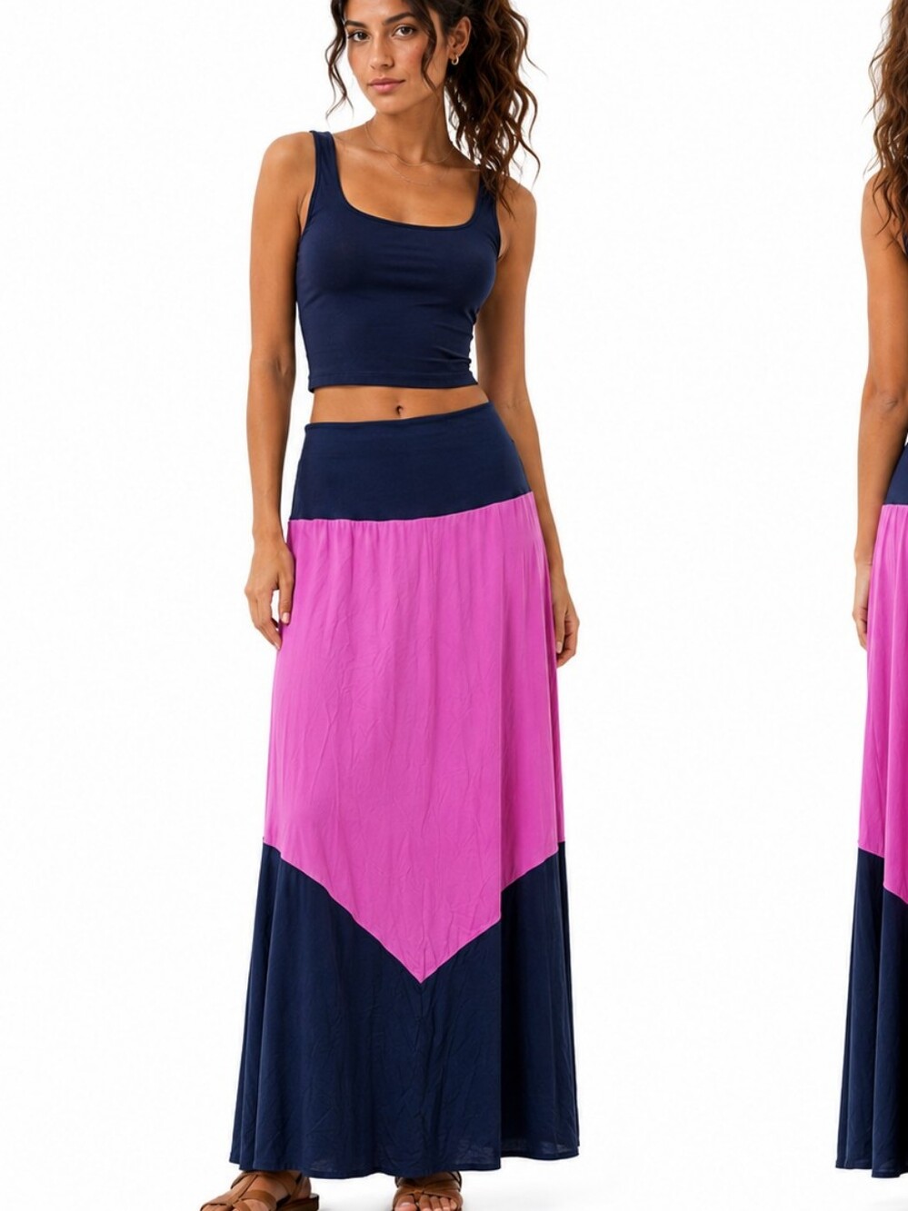NEW Promesa Pink & Navy Colorblock Boho Maxi Skirt NWOT